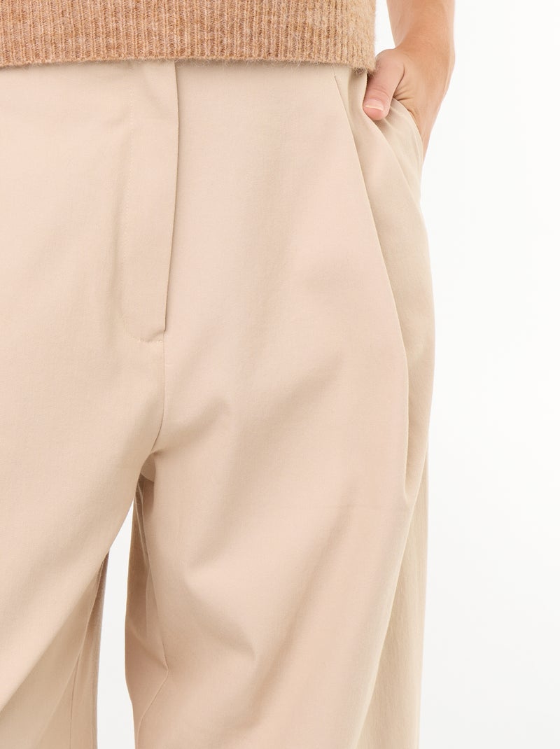 Wijde broek met elastische boorden Biege - Kiabi