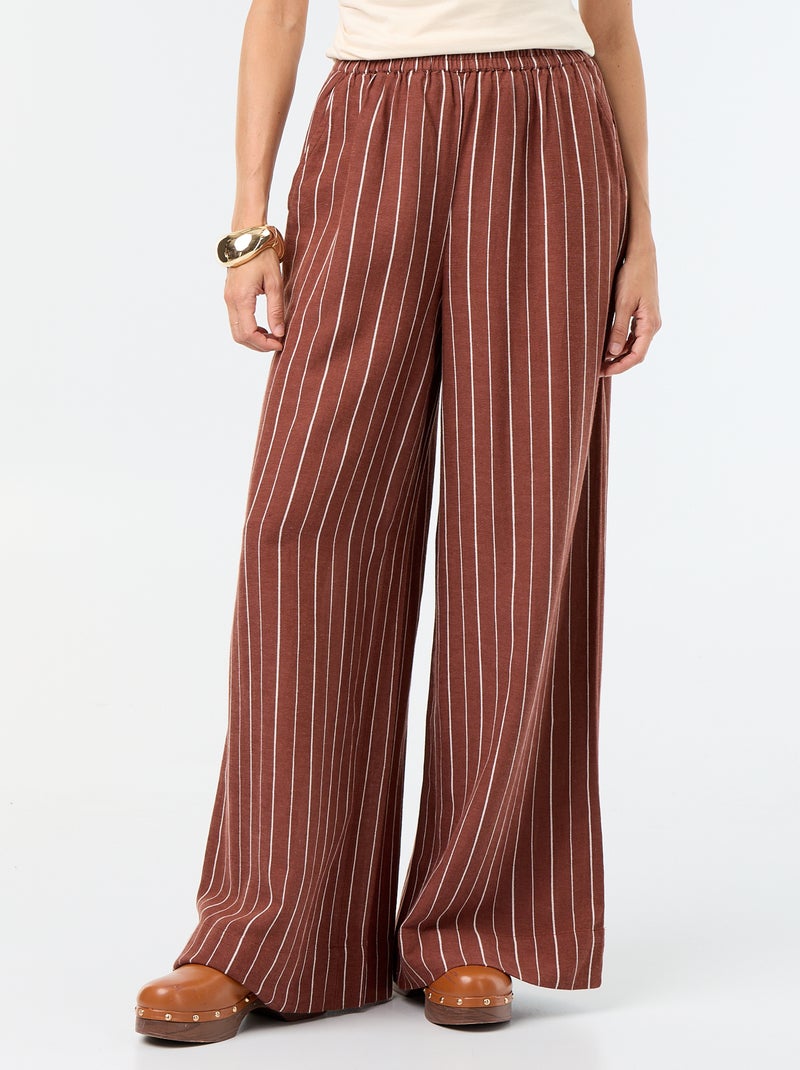 Wijde broek met elastische taille Bruin - Kiabi