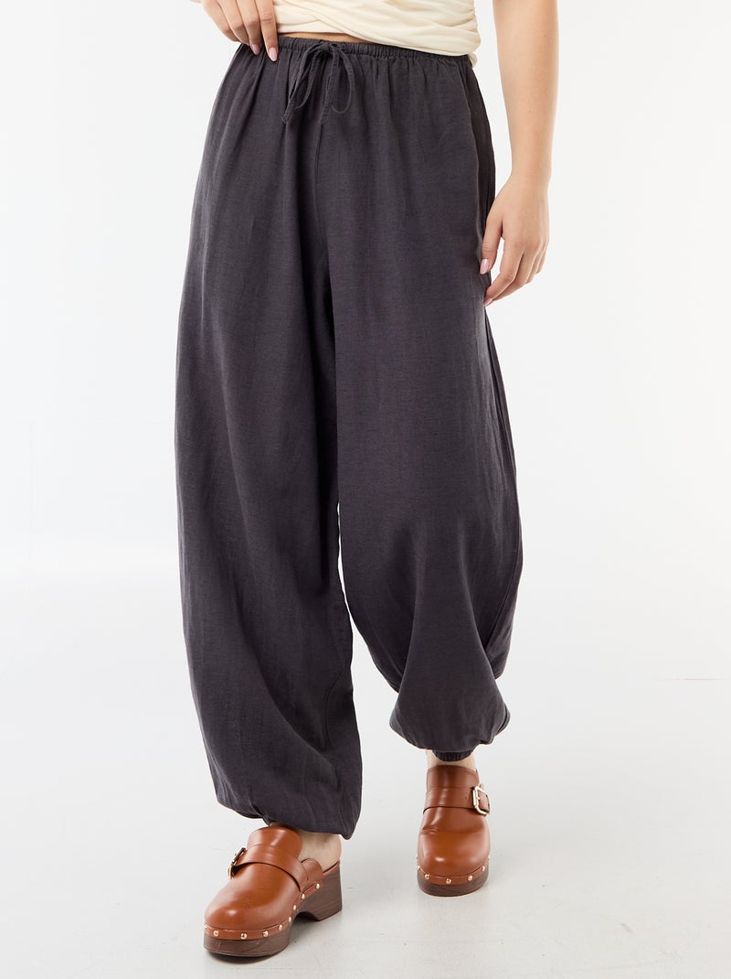 Wijde broek met elastische taille en aansnoerbare onderkant Grijs - Kiabi