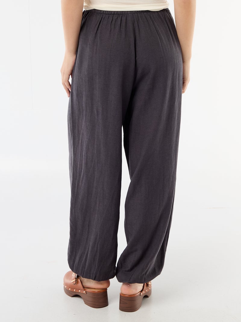 Wijde broek met elastische taille en aansnoerbare onderkant Grijs - Kiabi
