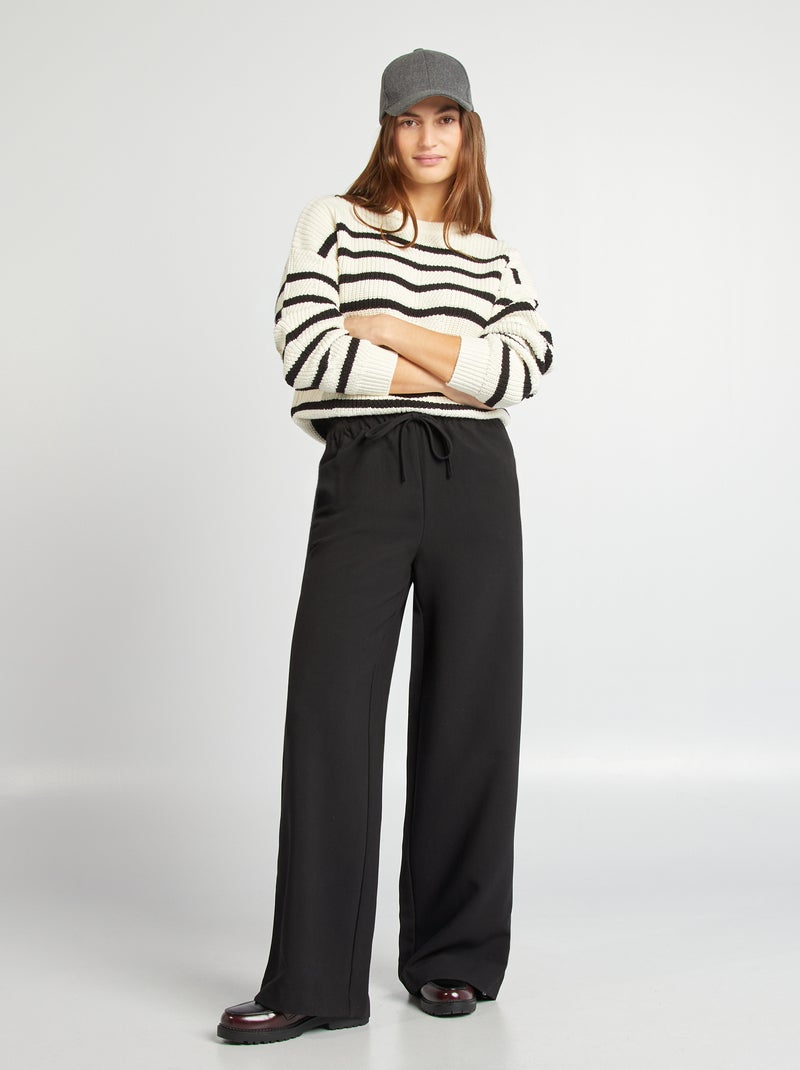 Wijde broek met elastische taille en aantrekkoordjes zwart - Kiabi