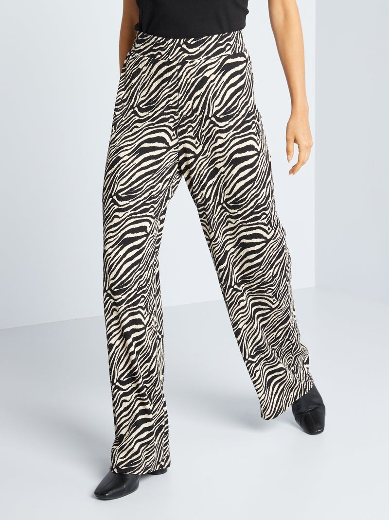 Wijde broek met elastische taille ZWART - Kiabi