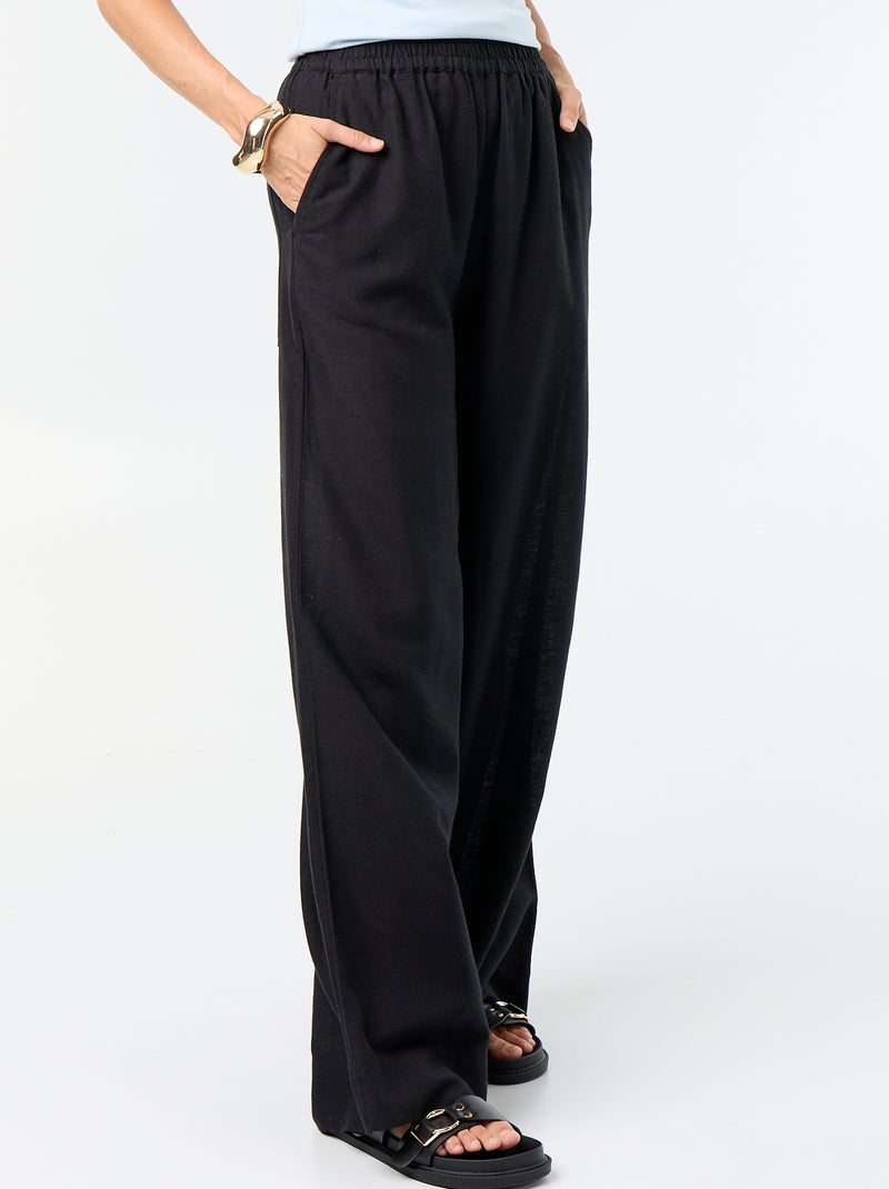 Wijde broek met elastische taille Zwart - Kiabi