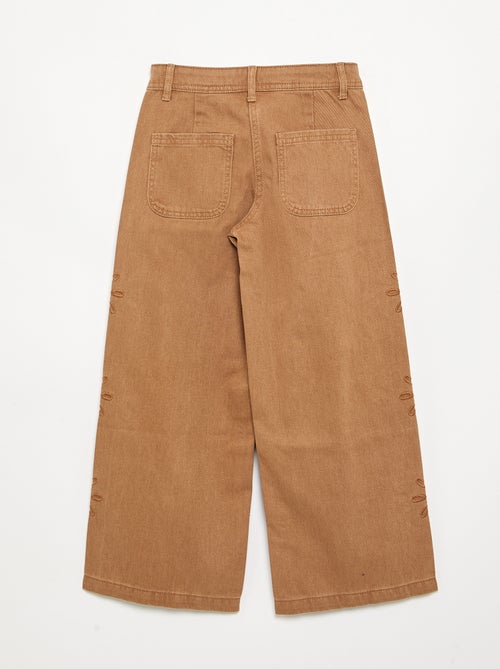 Wijde broek met geborduurde bloemen - Kiabi