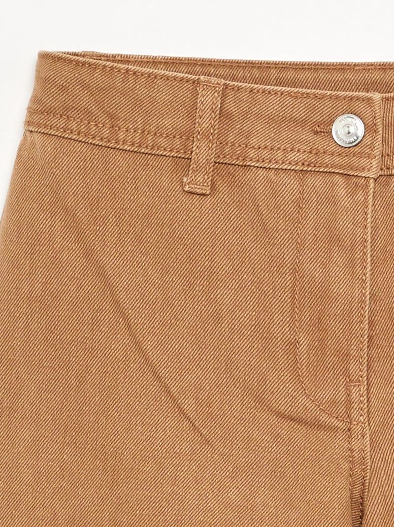 Wijde broek met geborduurde bloemen Bruin - Kiabi