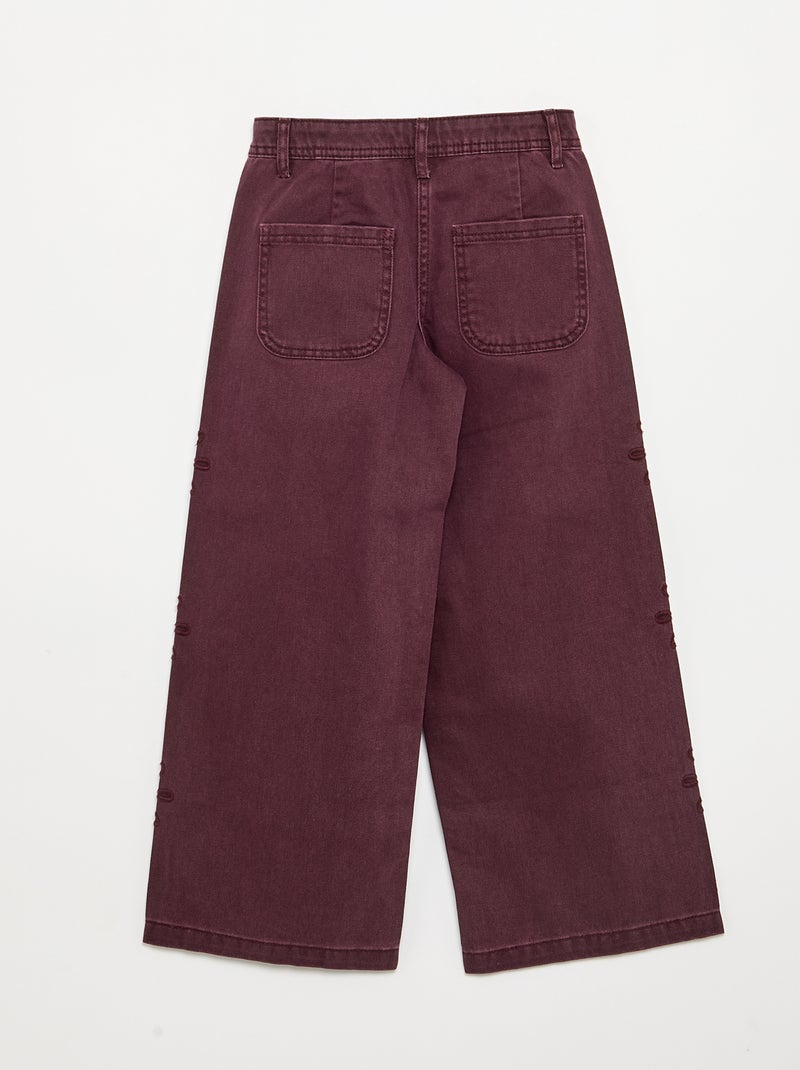 Wijde broek met geborduurde bloemen Paars - Kiabi