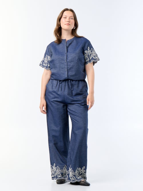Wijde broek met geborduurde motieven - Kiabi