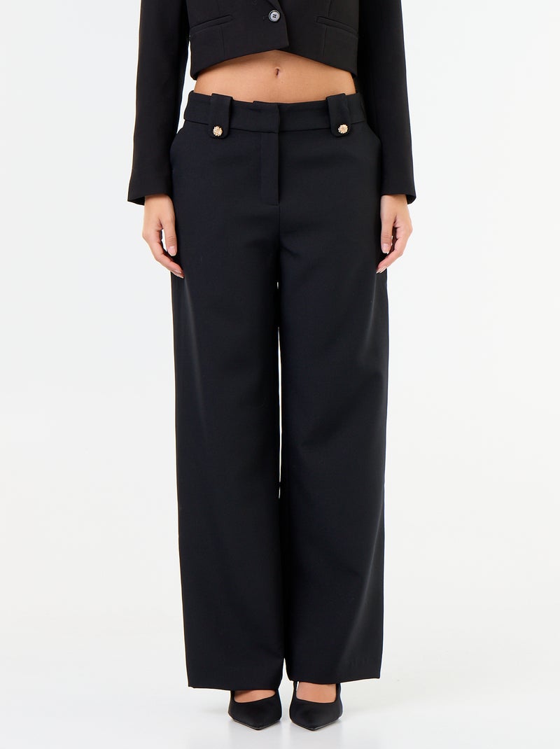 Wijde broek met goudkleurige knopen Zwart - Kiabi