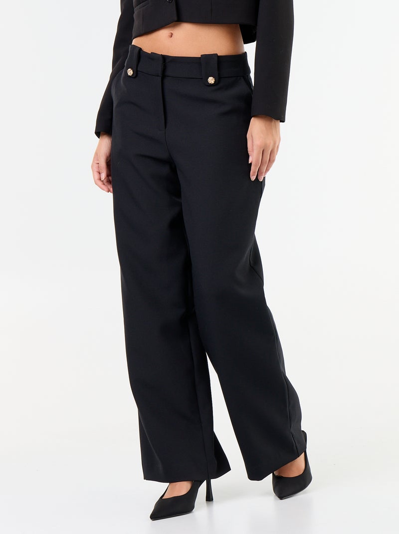 Wijde broek met goudkleurige knopen Zwart - Kiabi