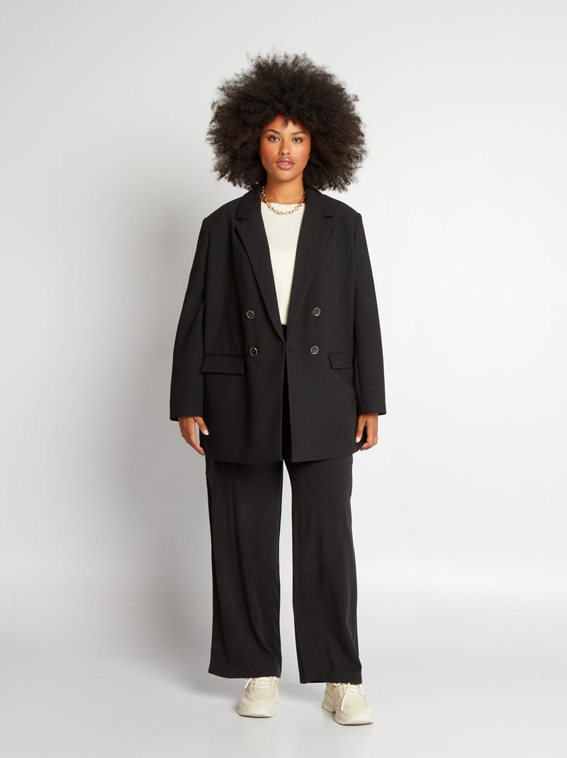 Wijde broek met hoge taille - 2 zakken ZWART - Kiabi