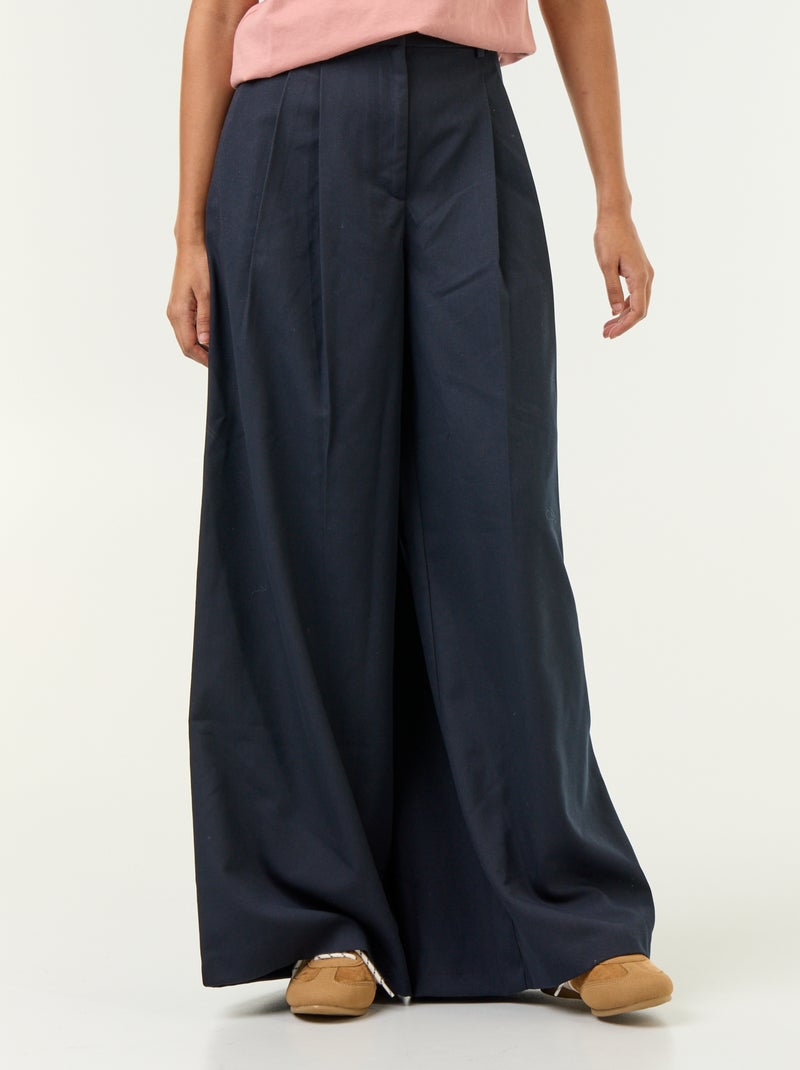 Wijde broek met hoge taille Blauw - Kiabi