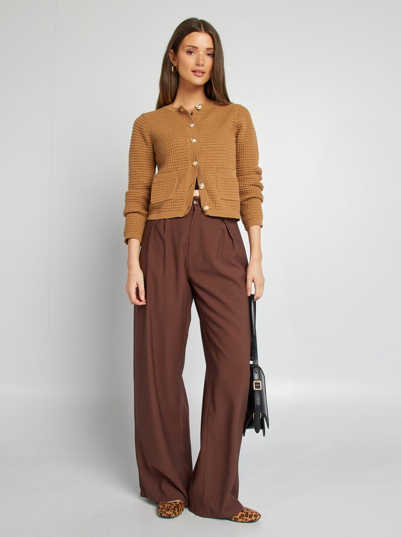 Wijde broek met hoge taille BRUIN - Kiabi