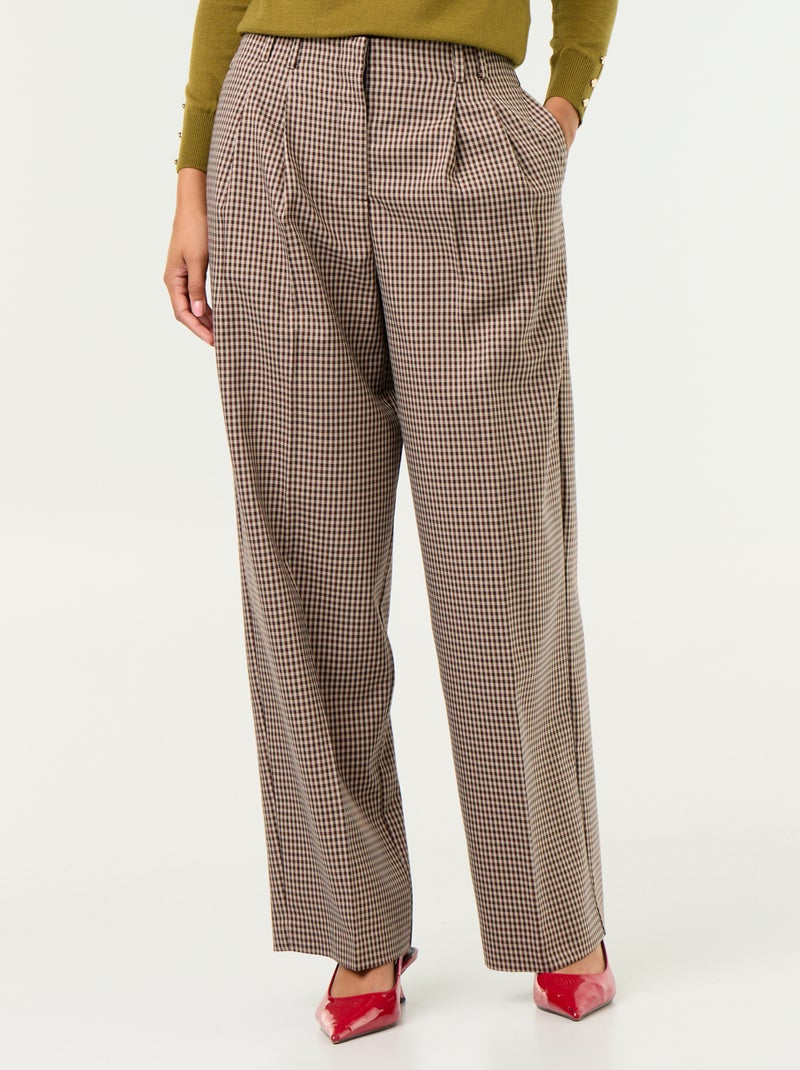 Wijde broek met hoge taille Bruin - Kiabi