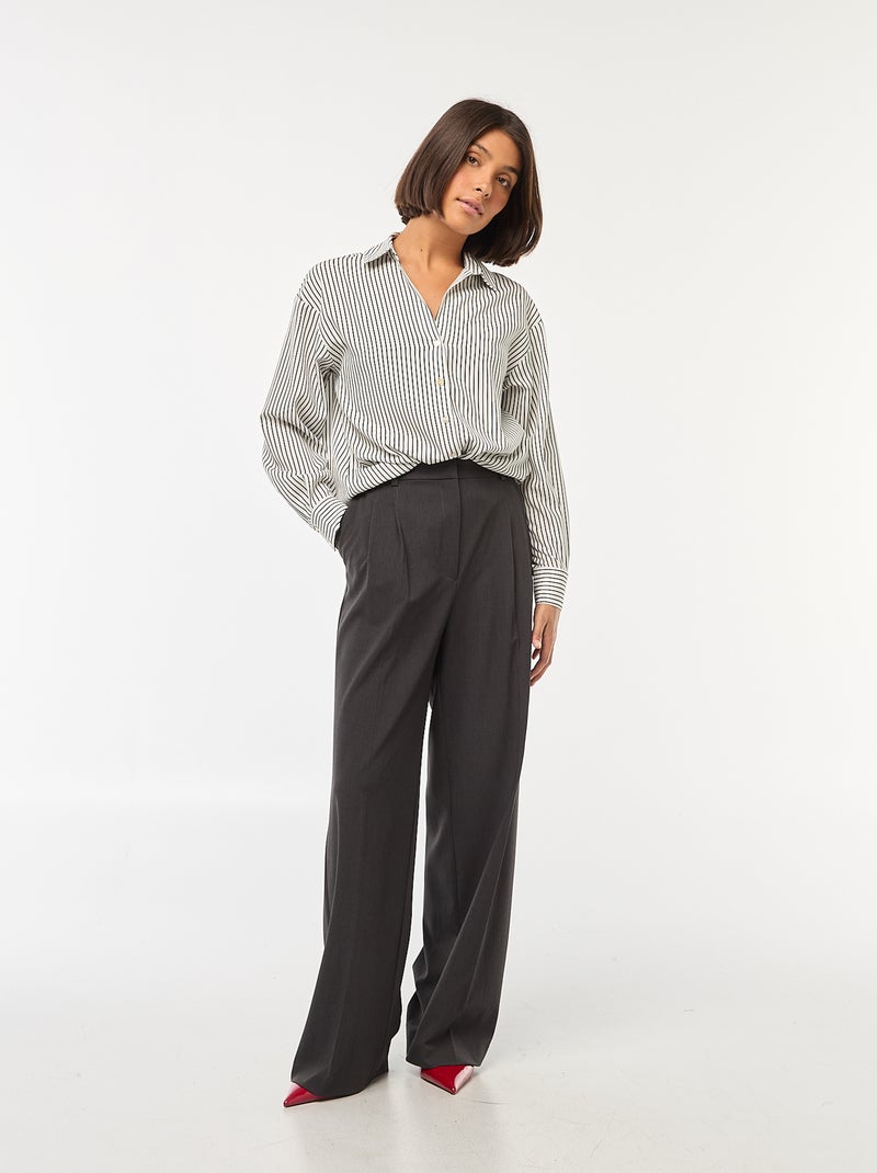 Wijde broek met hoge taille en 5 zakken Grijs - Kiabi