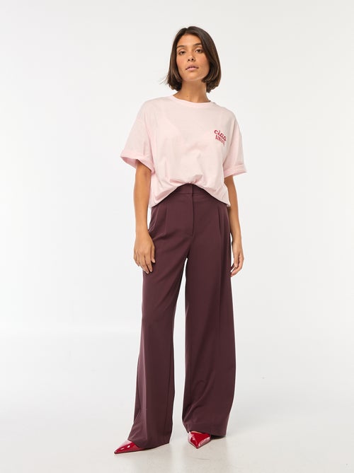 Wijde broek met hoge taille en 5 zakken - Kiabi