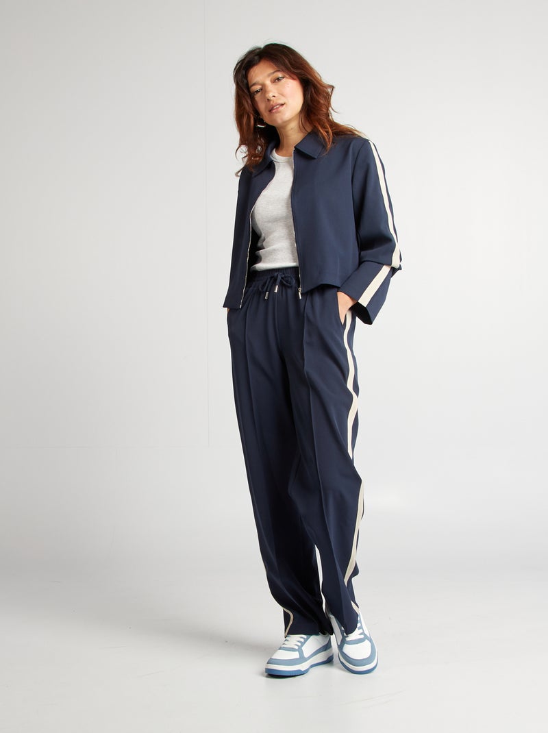 Wijde broek met hoge taille en contrasterende strepen BLAUW - Kiabi