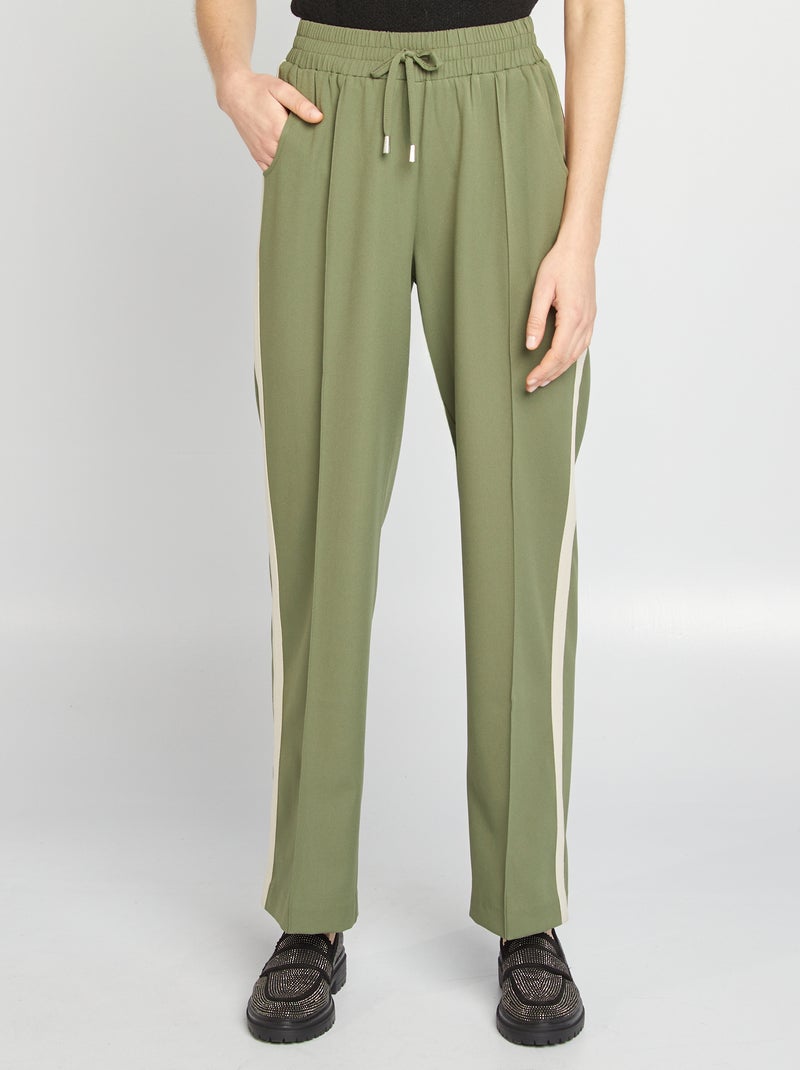 Wijde broek met hoge taille en contrasterende strepen KAKI - Kiabi
