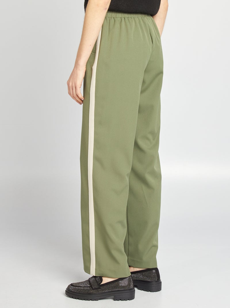 Wijde broek met hoge taille en contrasterende strepen KAKI - Kiabi