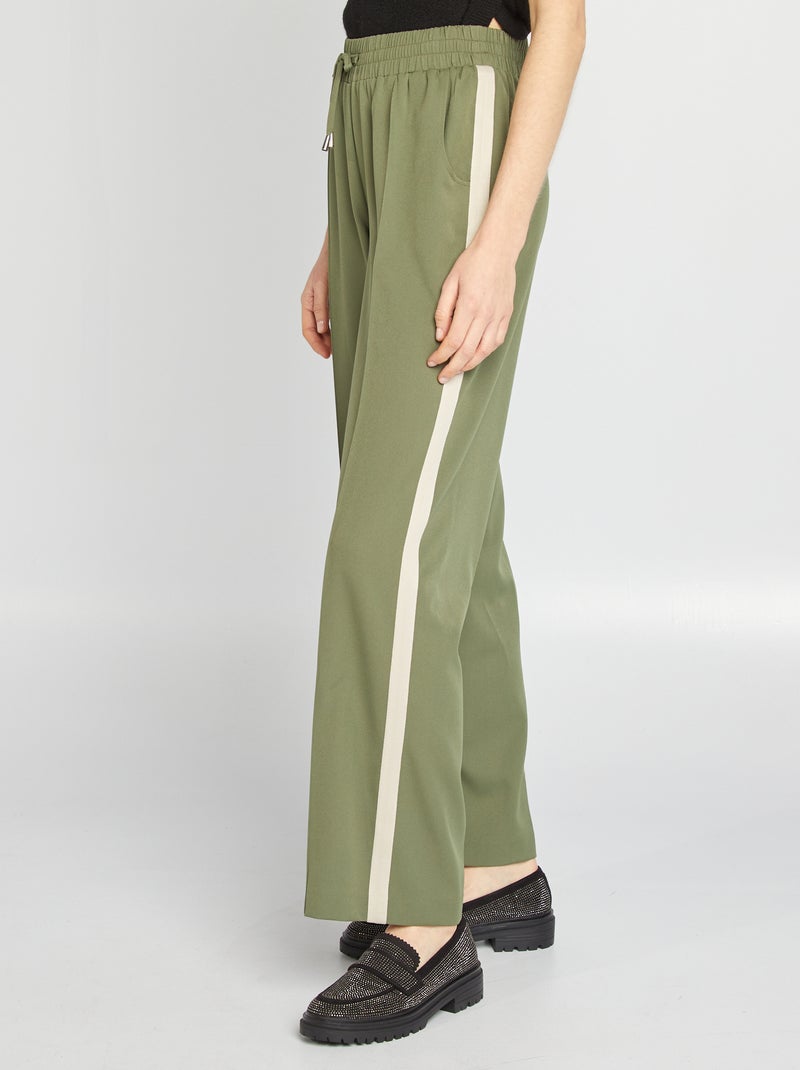 Wijde broek met hoge taille en contrasterende strepen KAKI - Kiabi