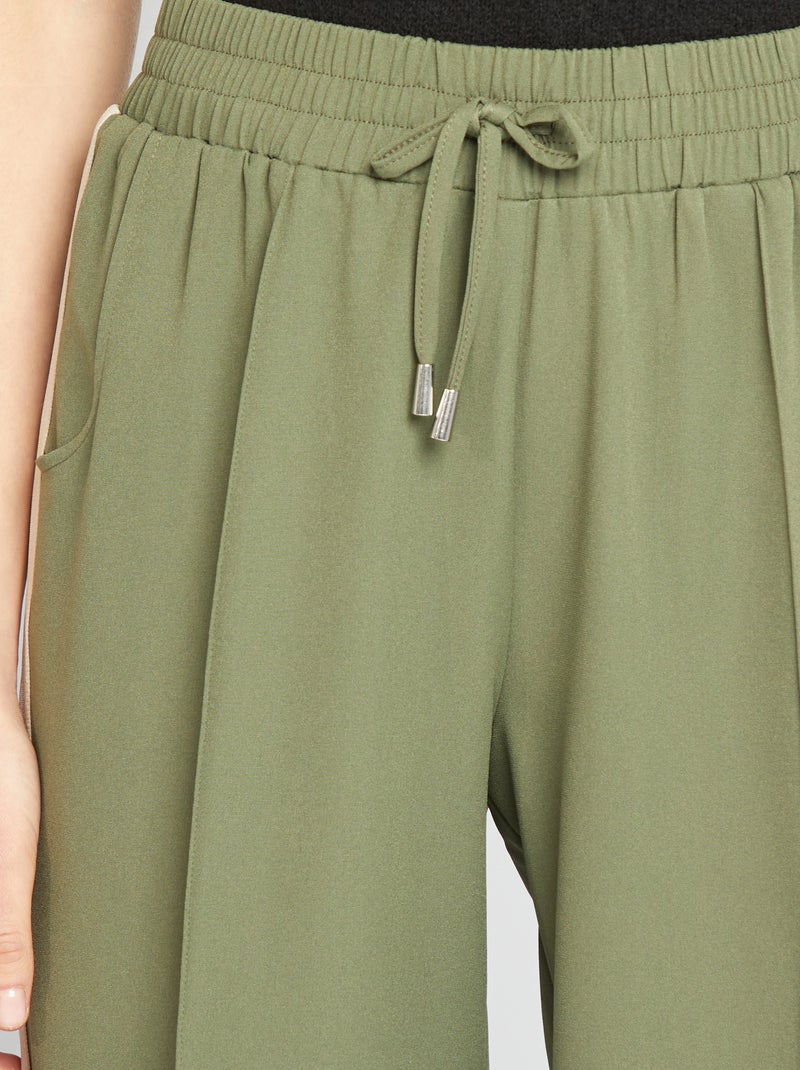 Wijde broek met hoge taille en contrasterende strepen KAKI - Kiabi