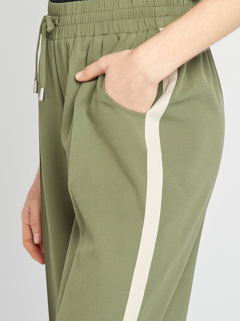 Wijde broek met hoge taille en contrasterende strepen KAKI - Kiabi