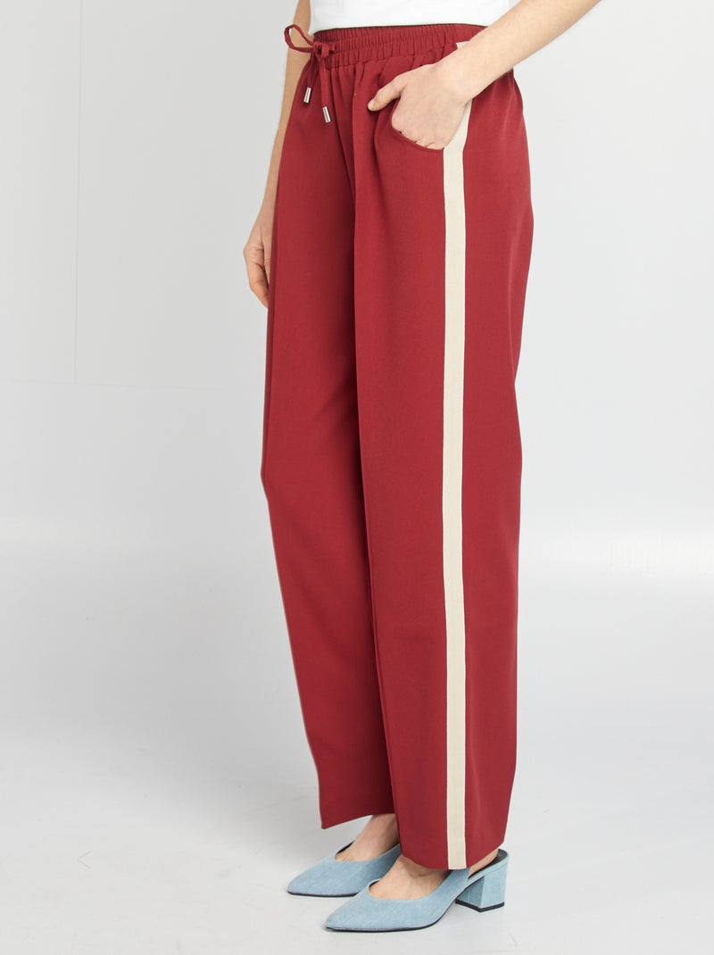 Wijde broek met hoge taille en contrasterende strepen ROOD - Kiabi