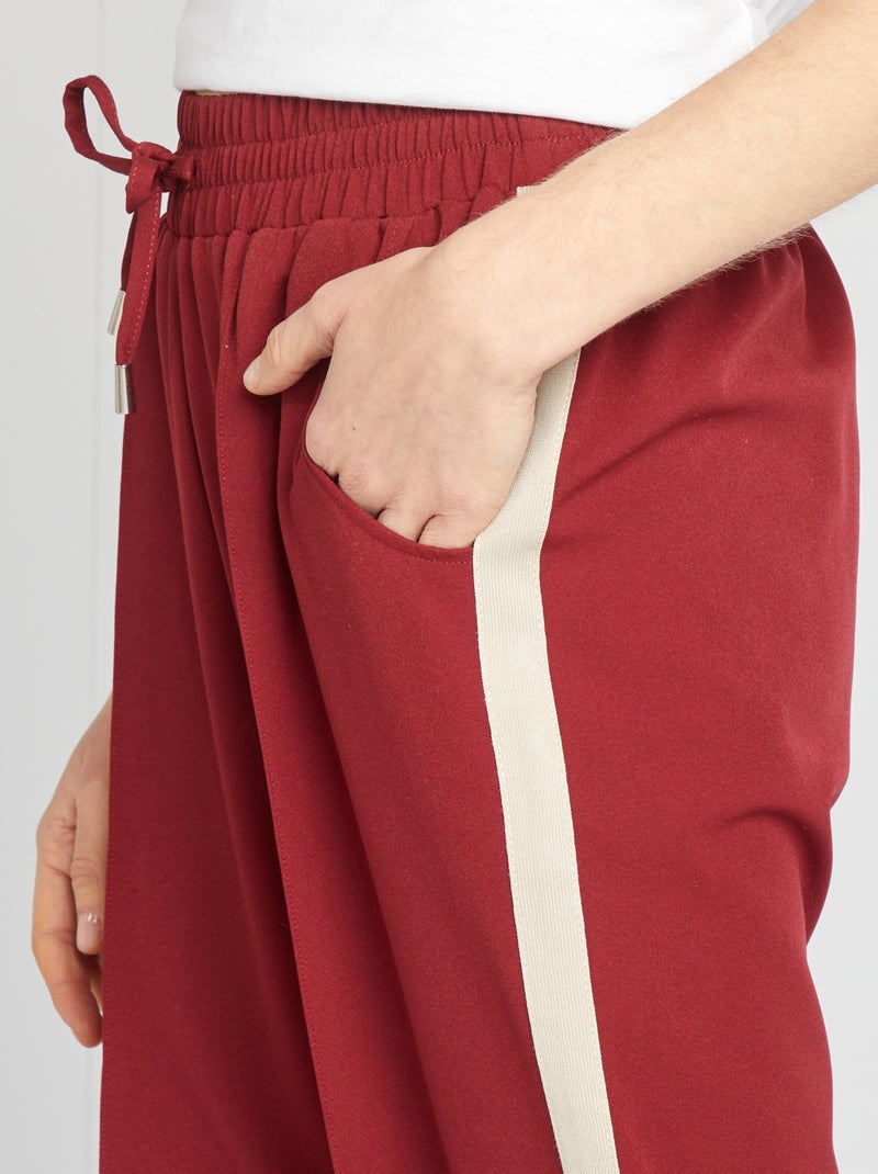 Wijde broek met hoge taille en contrasterende strepen ROOD - Kiabi