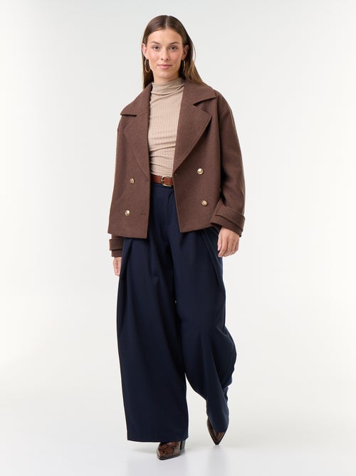 Wijde broek met hoge taille en plooien - Kiabi