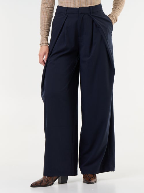 Wijde broek met hoge taille en plooien - Kiabi