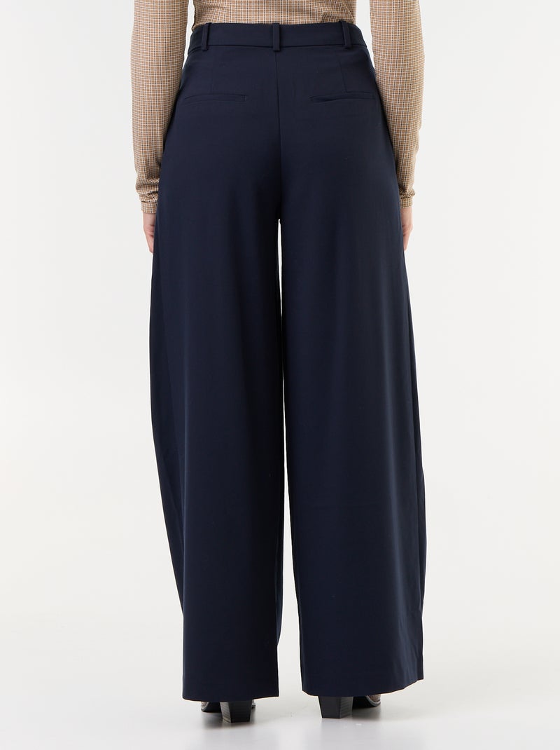 Wijde broek met hoge taille en plooien Blauw - Kiabi