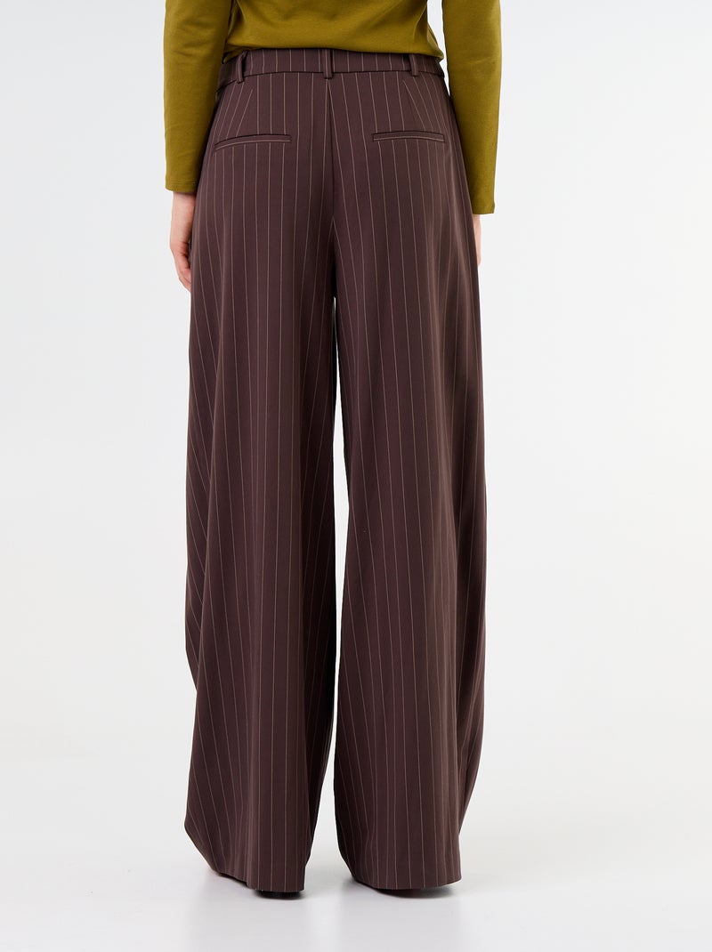 Wijde broek met hoge taille en plooien Bruin - Kiabi