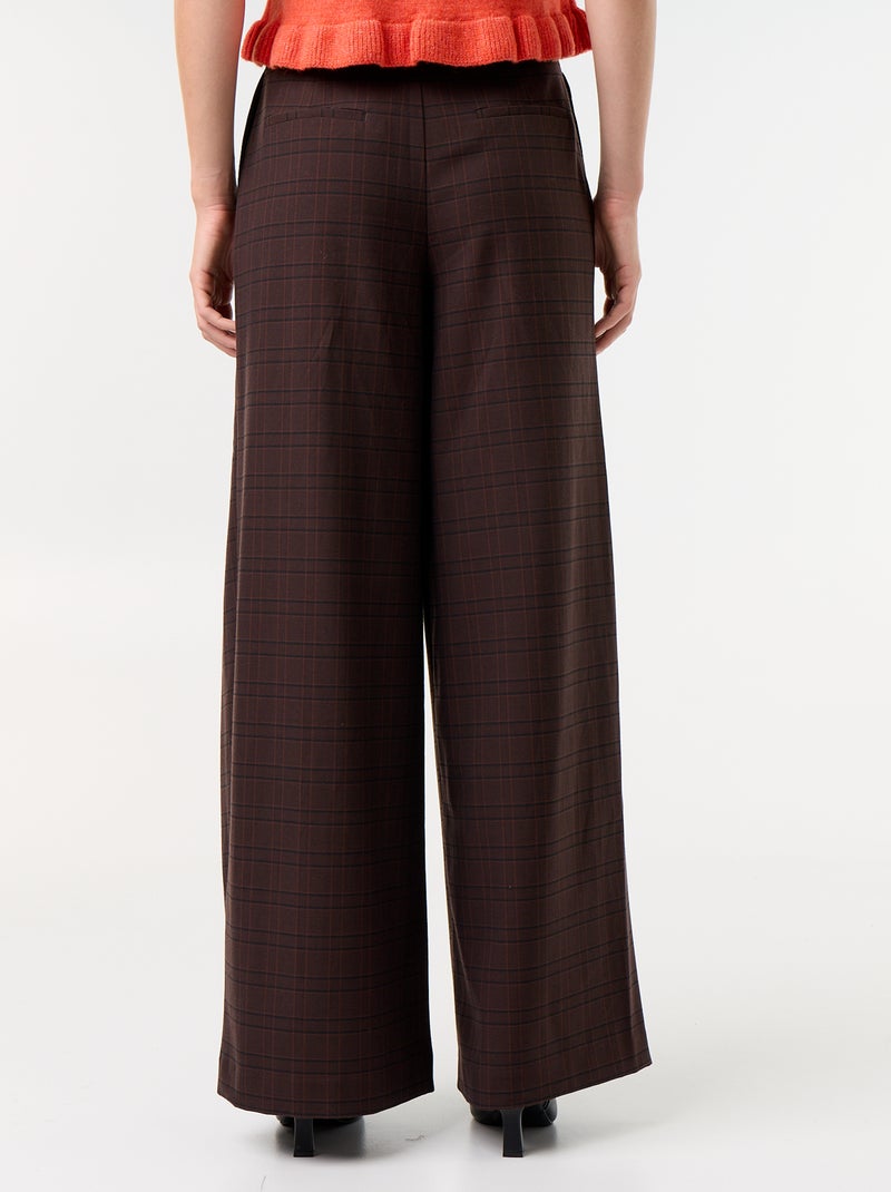 Wijde broek met hoge taille en plooien Bruin - Kiabi