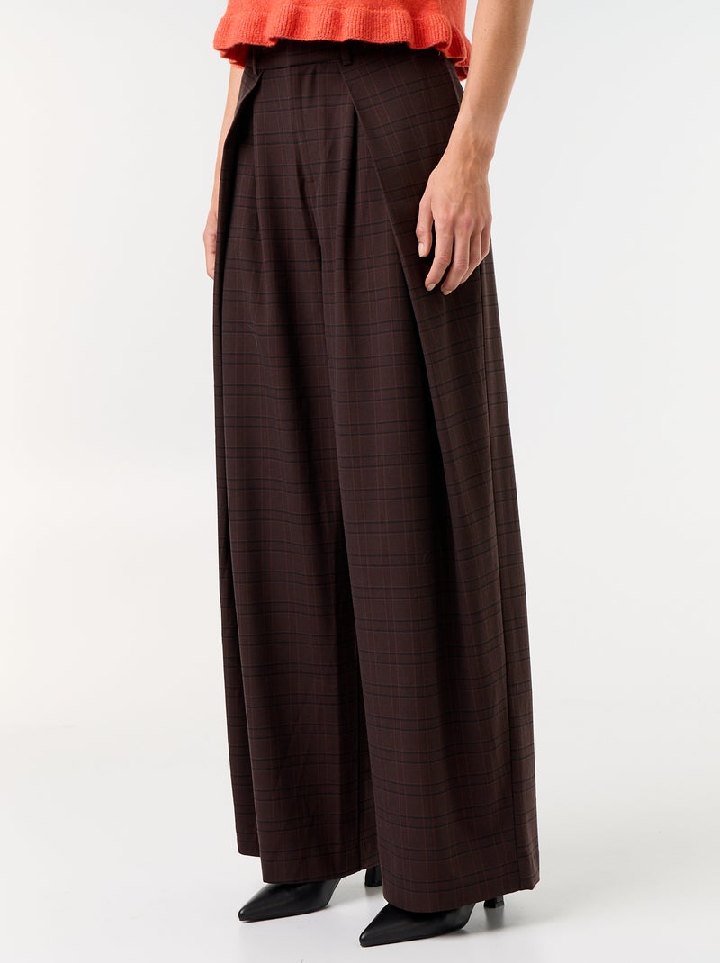 Wijde broek met hoge taille en plooien Bruin - Kiabi