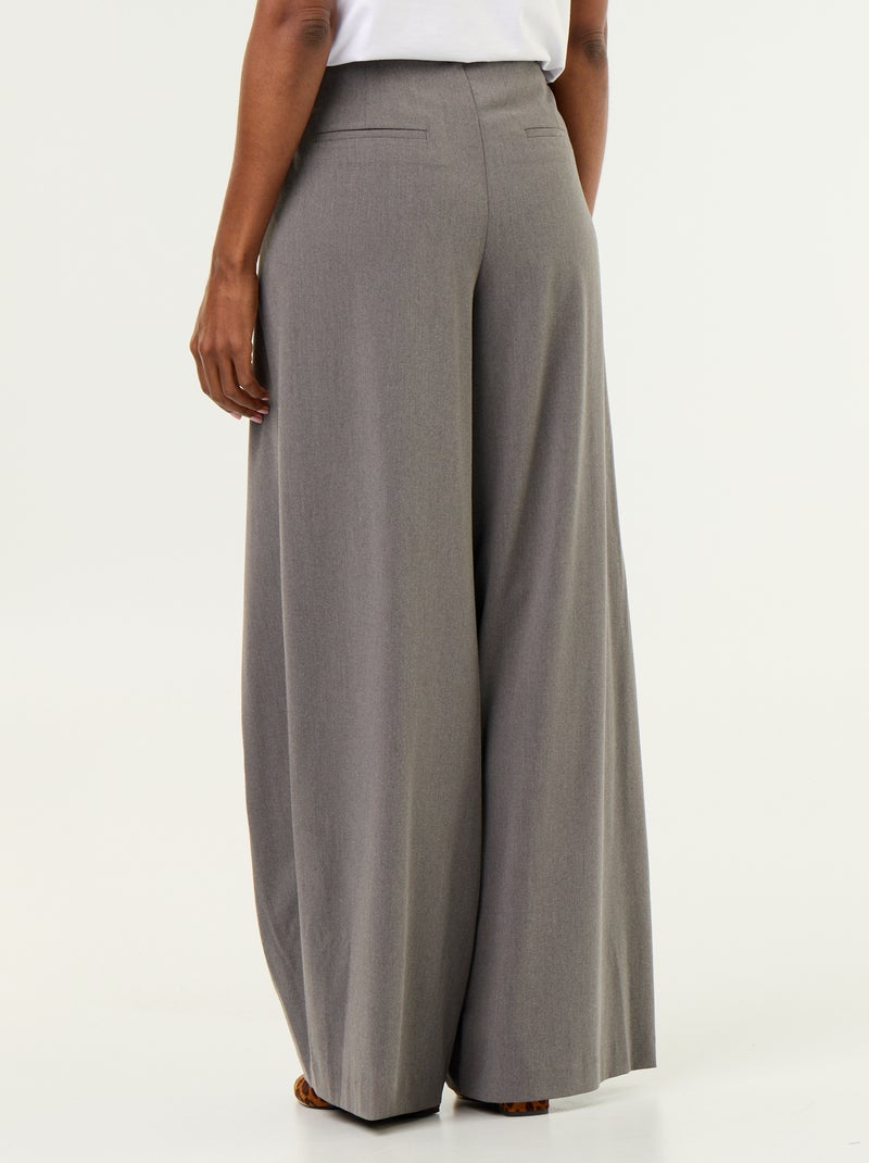 Wijde broek met hoge taille en plooien Grijs - Kiabi