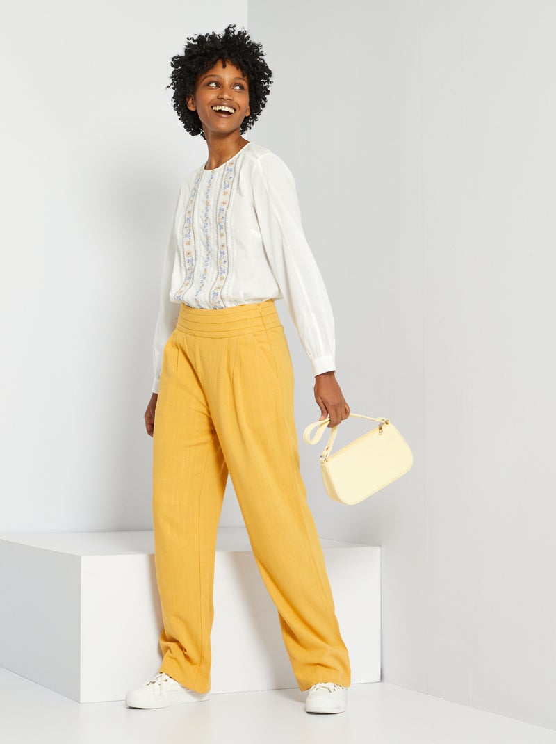 Wijde broek met hoge taille GEEL - Kiabi