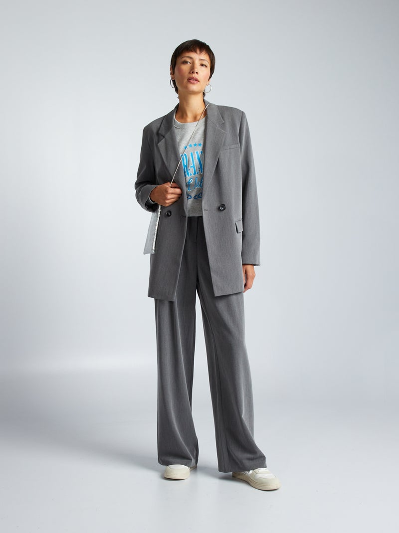Wijde broek met hoge taille GRIJS - Kiabi