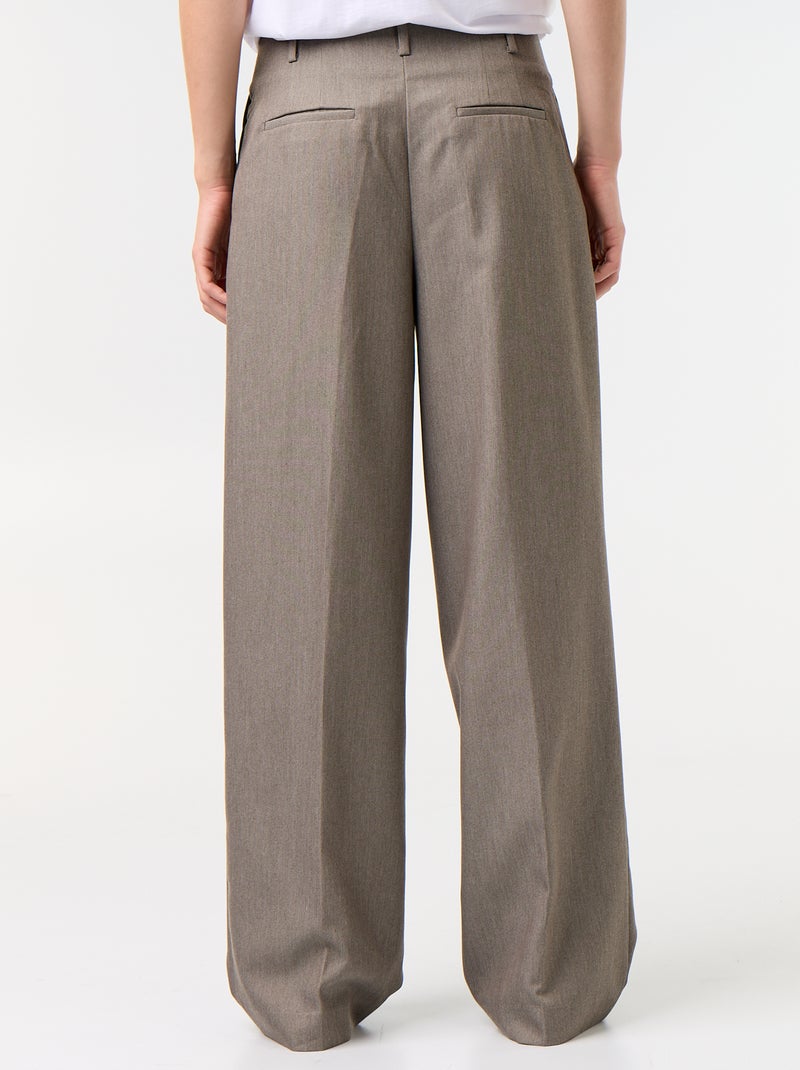Wijde broek met hoge taille Kaki - Kiabi