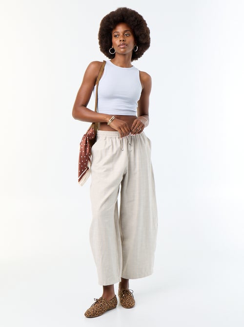Wijde broek met hoge taille van linnenmix - Kiabi