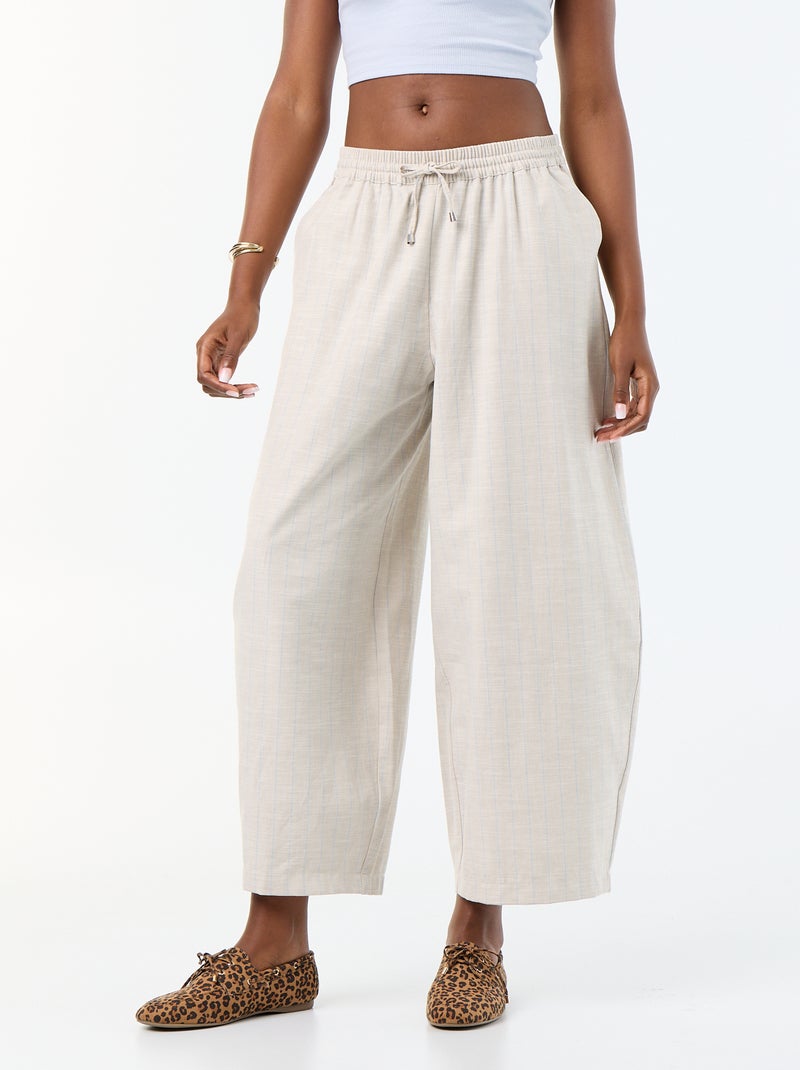 Wijde broek met hoge taille van linnenmix Biege - Kiabi