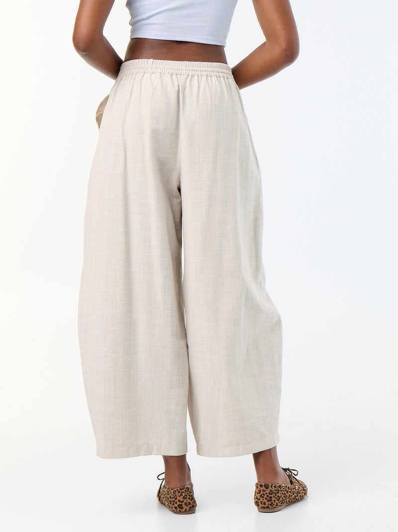Wijde broek met hoge taille van linnenmix Biege - Kiabi