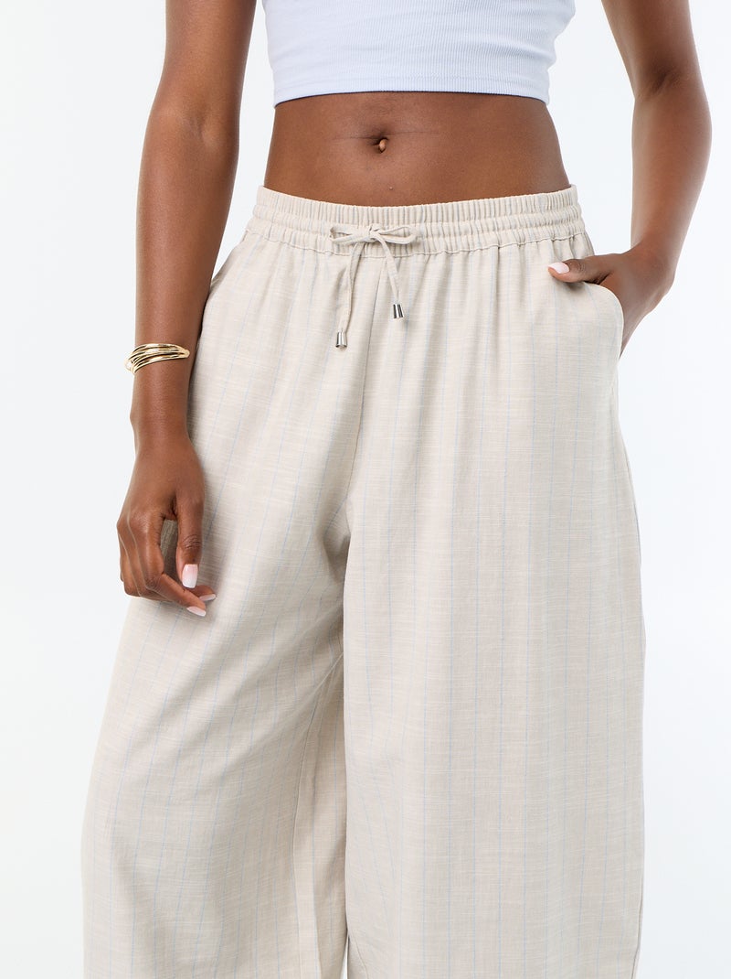 Wijde broek met hoge taille van linnenmix Biege - Kiabi