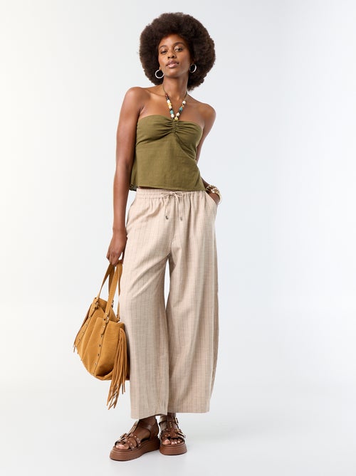 Wijde broek met hoge taille van linnenmix - Kiabi