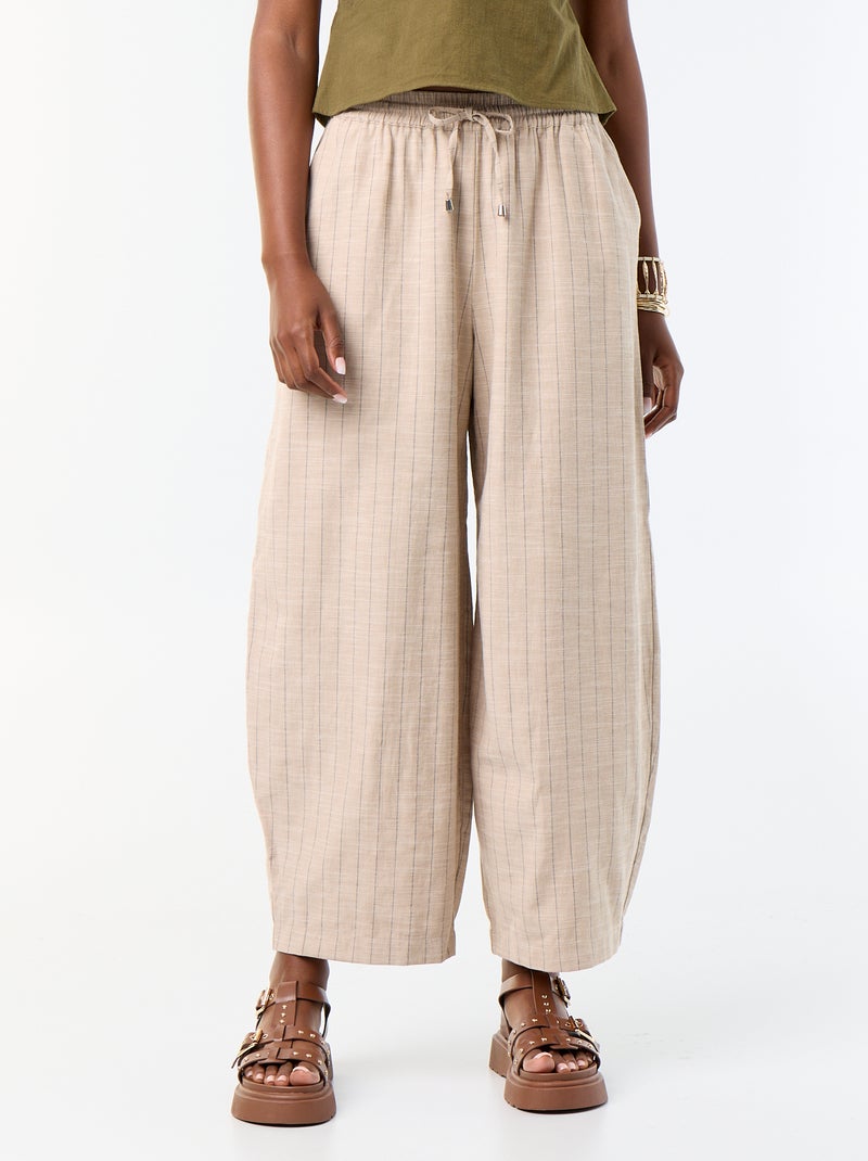 Wijde broek met hoge taille van linnenmix Biege - Kiabi