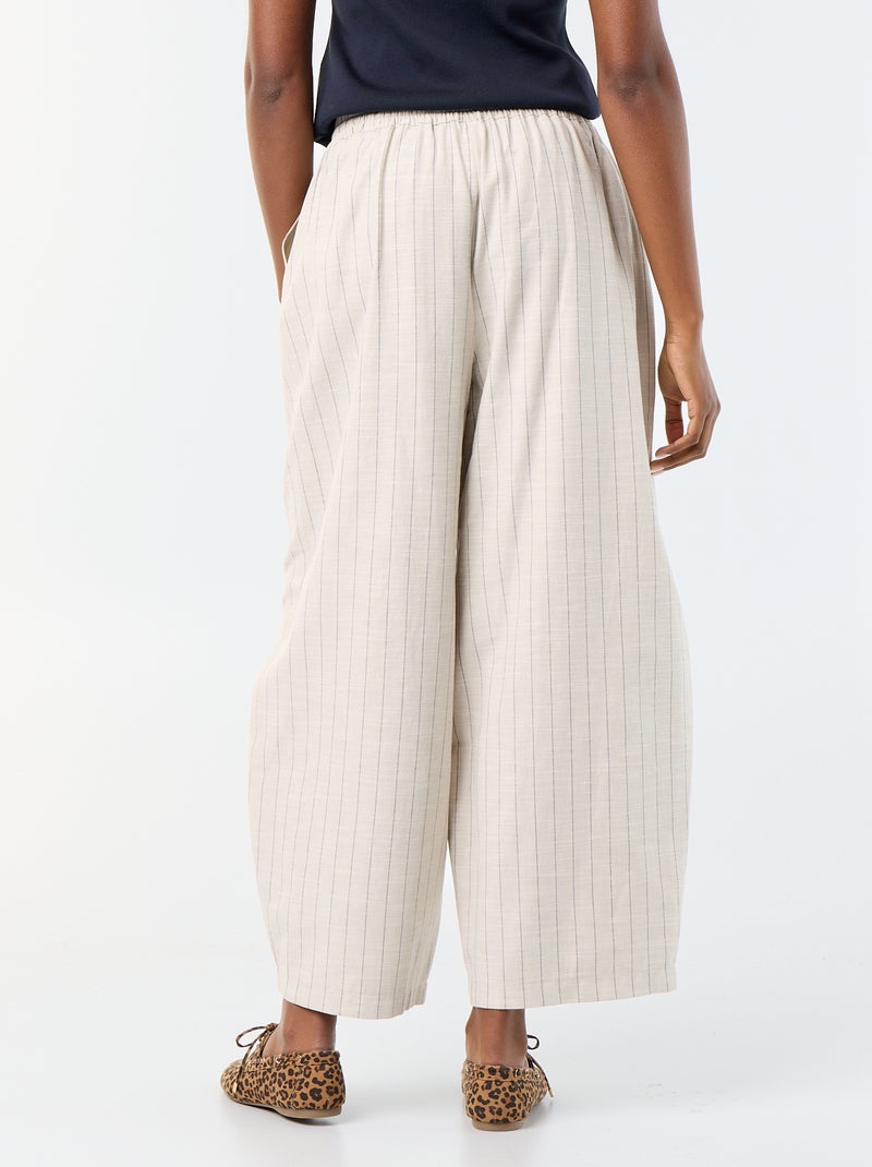Wijde broek met hoge taille van linnenmix Biege - Kiabi