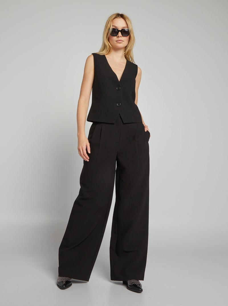Wijde broek met hoge taille zwart - Kiabi