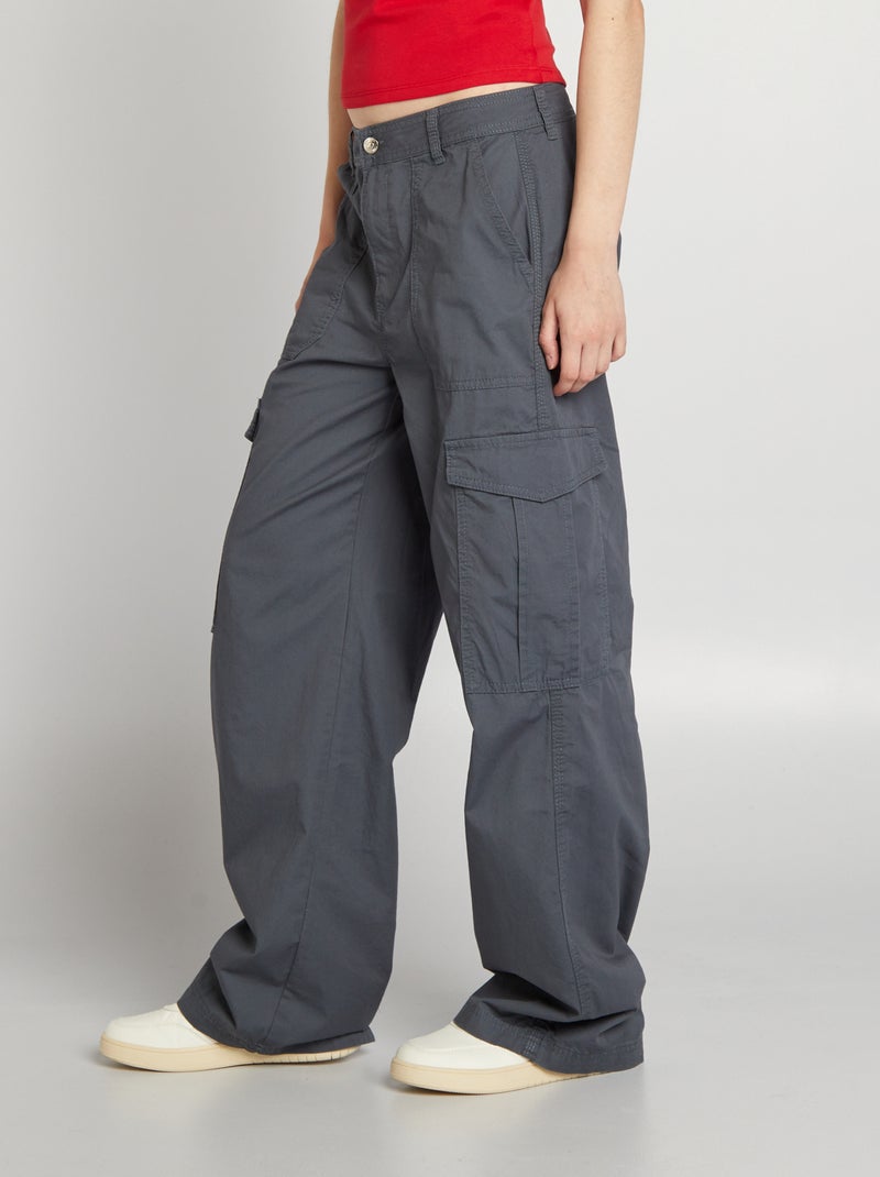 Wijde broek met klepzakjes GRIJS - Kiabi