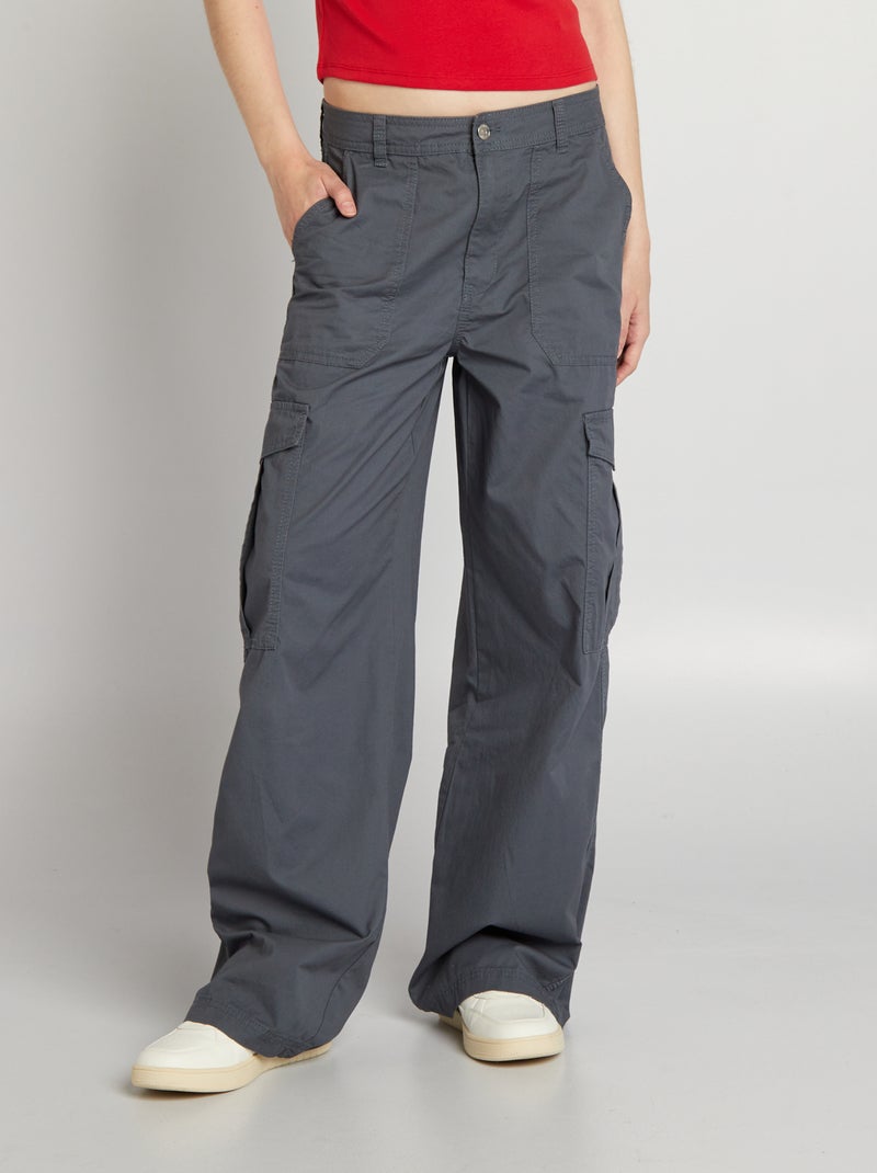 Wijde broek met klepzakjes GRIJS - Kiabi