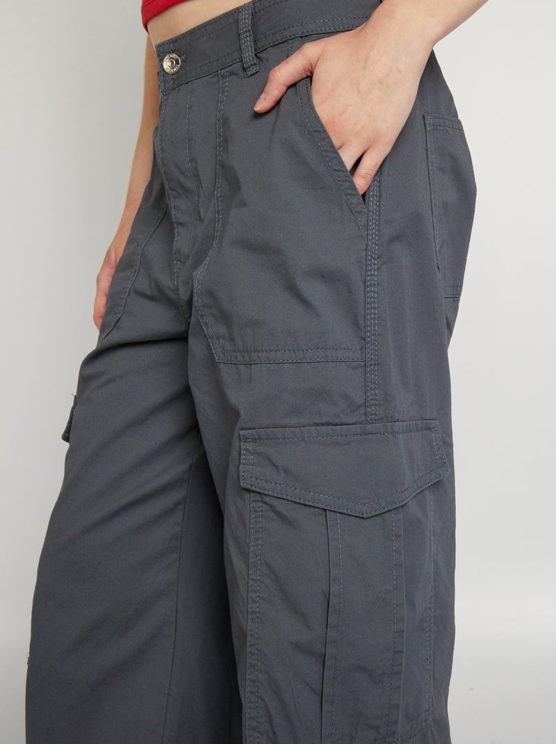 Wijde broek met klepzakjes GRIJS - Kiabi