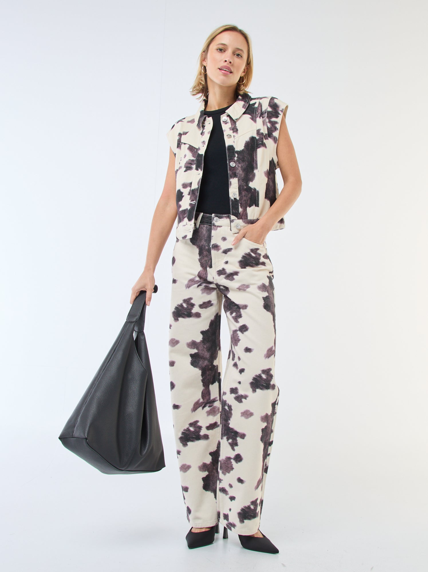 Wijde broek met koeienprint