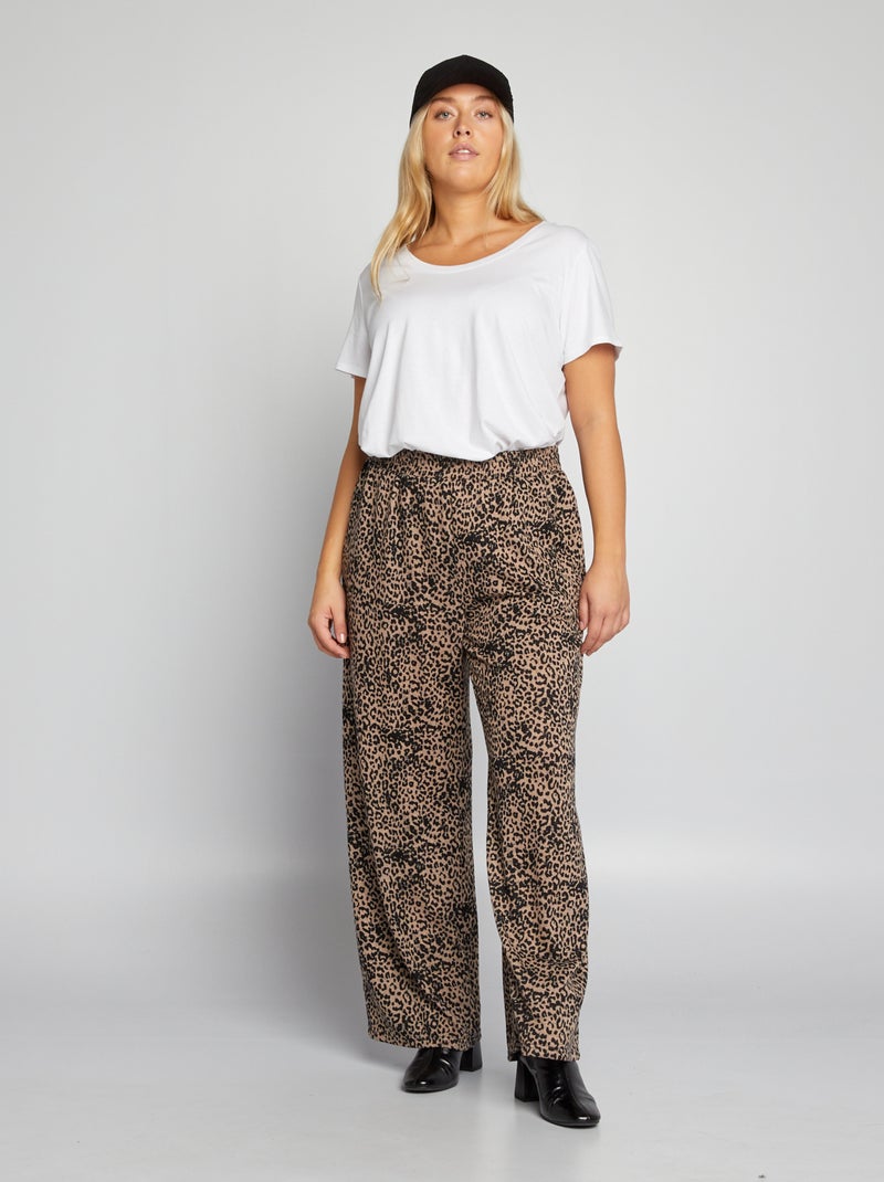 Wijde broek met luipaardmotief BRUIN - Kiabi